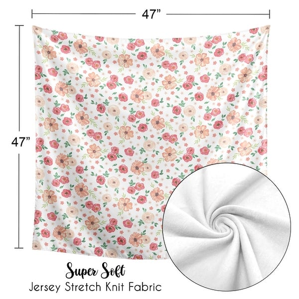 Peach Watercolor Floral Collection Girl Baby Swaddle Receiving Blanket - Pink Green and White Shabby Chic Rose Flower Farmhouse