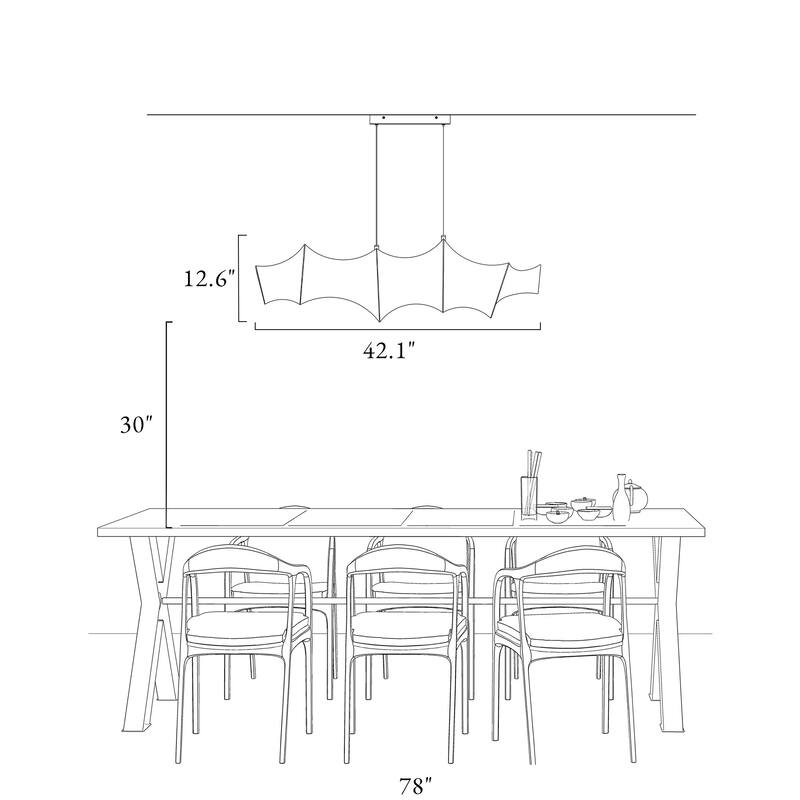 Modern 1-Light LED White Linear Island Chandelier Sculptural Silk Shade - White & Gold - W43.3"*D11.4"*H12.6"