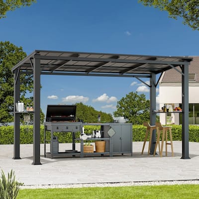 Hardtop Grill Gazebo 6'x12'with Side Shelf, Outdoor Gazebo with Bottle Opener,Black