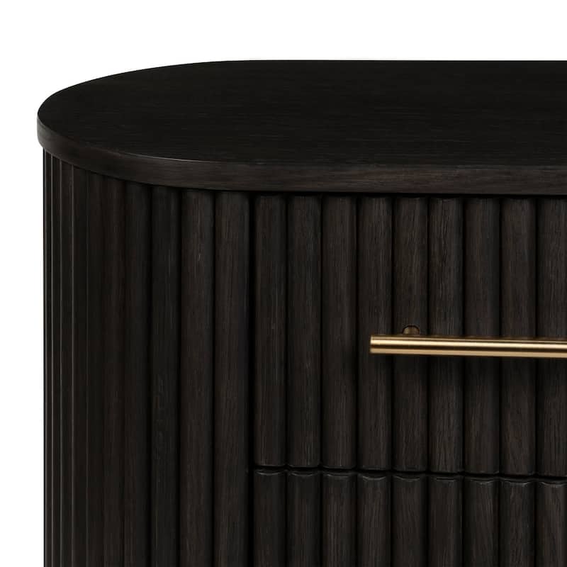 Poly & Bark Noir 3 Drawer Wood Nightstand with Ribbed Design