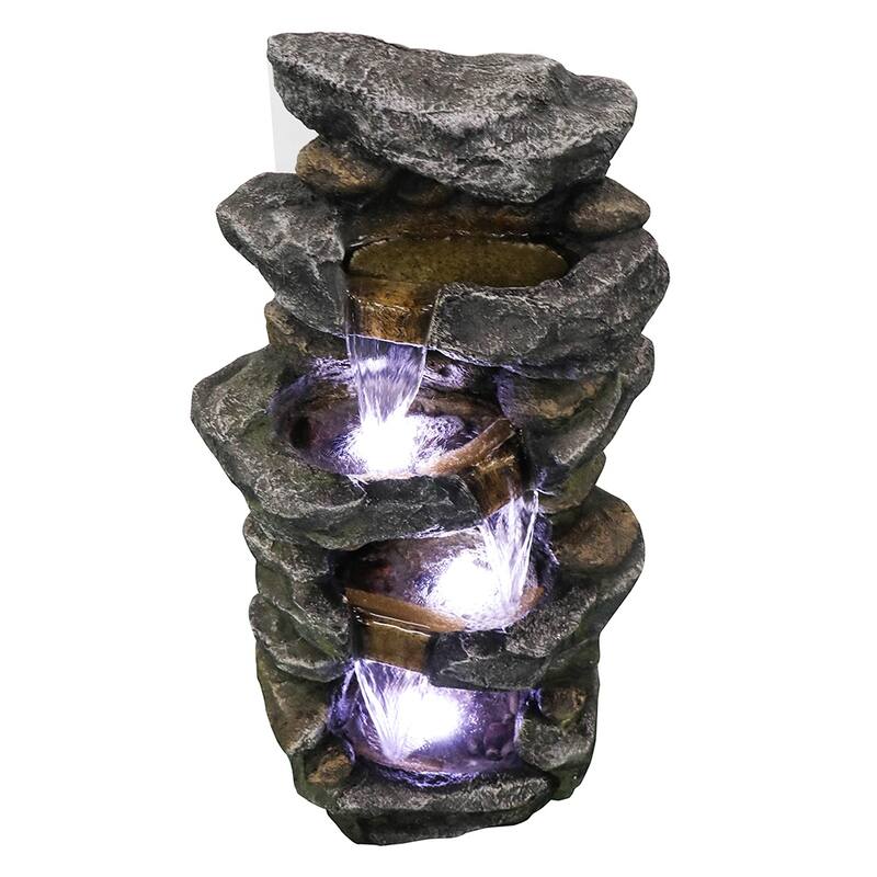 Outdoor Water Fountain w/LED Lights 4-Tier Stacked Rock Water Fountain