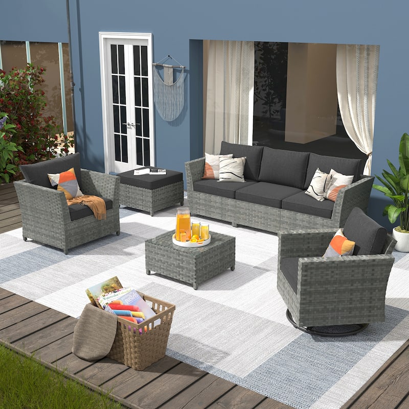 XIZZI 7-piece Outdoor Patio Furniture Wicker Conversation Set - Black