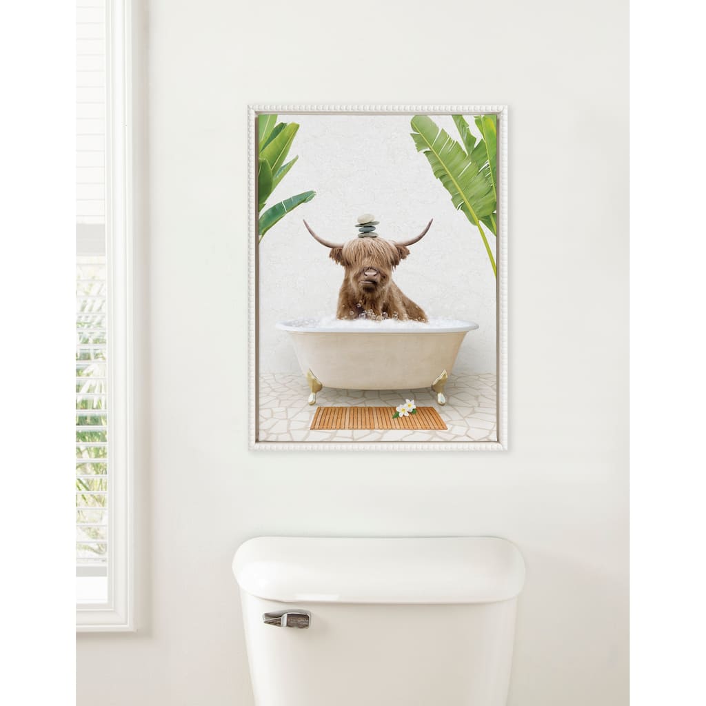 Sylvie Beaded Cow Stacked Rocks Bali Bath Frame Canvas by Amy Peterson