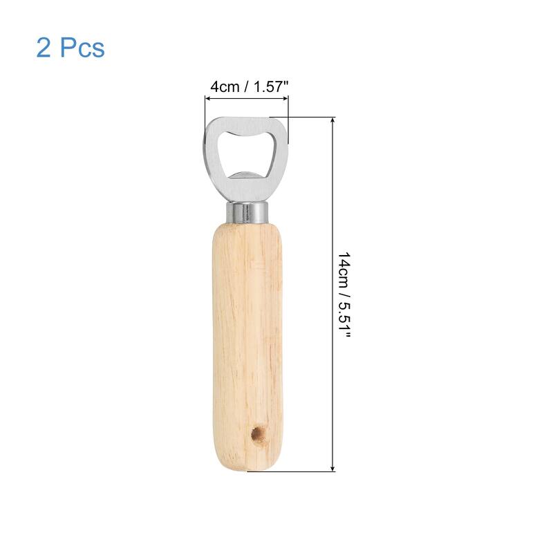 Bottle Opener, Wood Handle w Hole Stainless Steel Beer Bottle Opener - Silver - 2Pcs