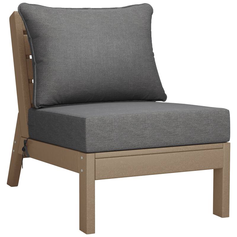 Birchwood All Weather HDPE Outdoor Patio Deep Seating Weathered Wood Sofa With Cushions (3-Piece)