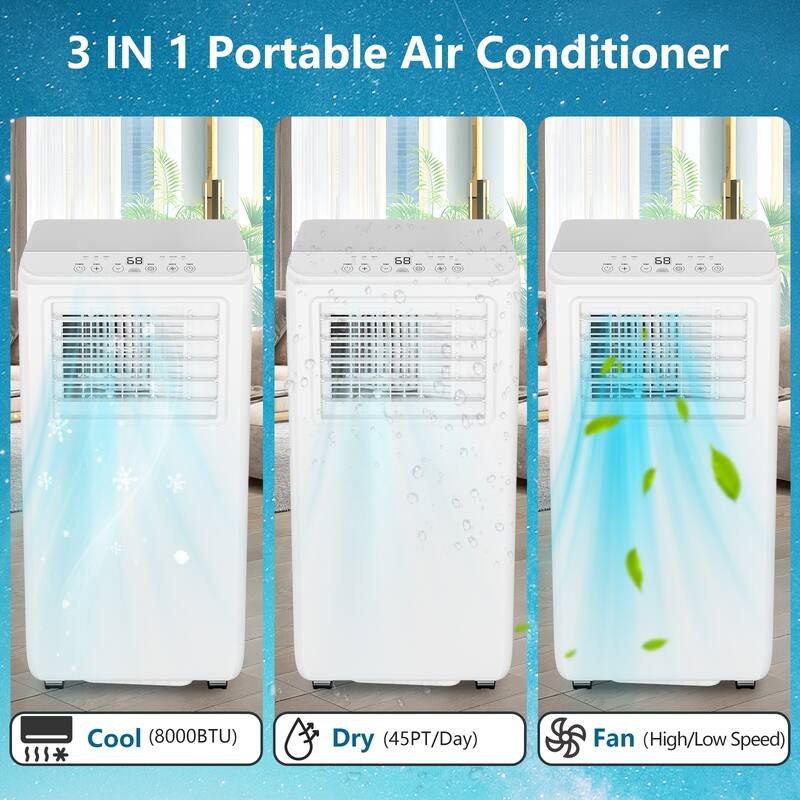 8000Btu Portable Air Conditioner, Cools Rooms up to 350 sq. ft
