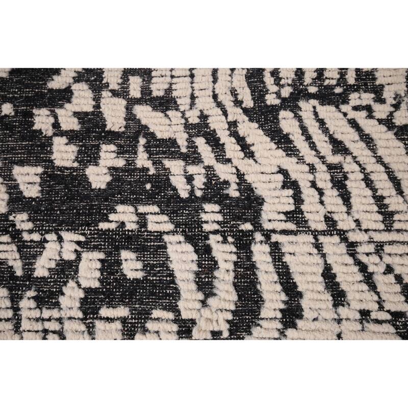Black Ivory Moroccan Abstract Area Rug Hand-Knotted Wool Carpet - 5'0"x 8'5"