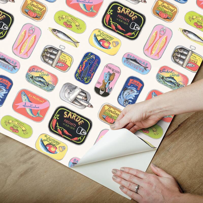 Rachel Antonoff Cream Sardine Tins Peel Stick Wallpaper