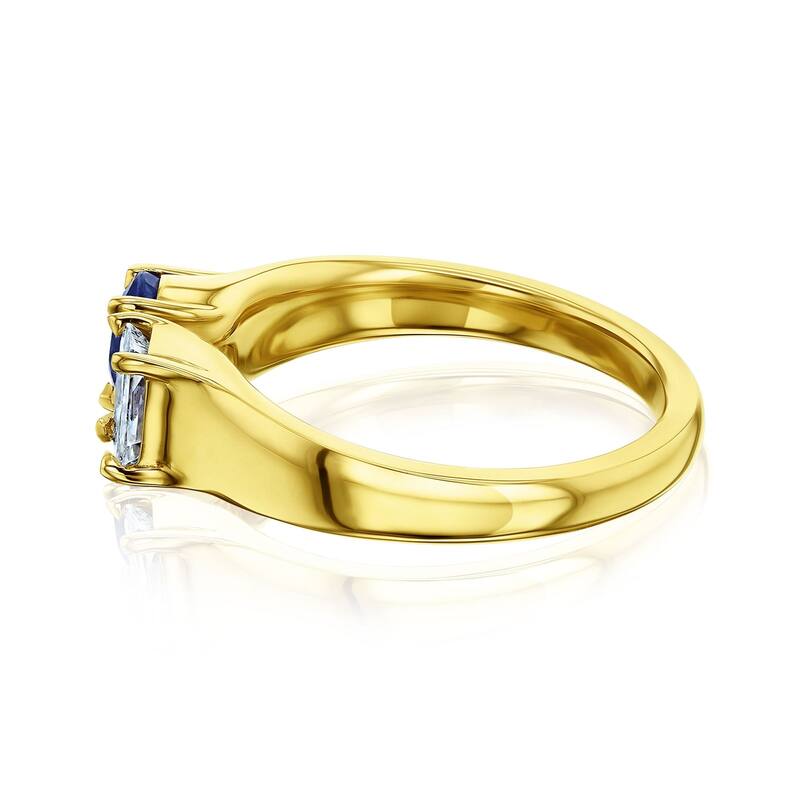 Kobelli 1.54 Carats Natural White Diamond & Blue Sapphire 14k Solid Yellow Gold 2-Stone Deux Ring