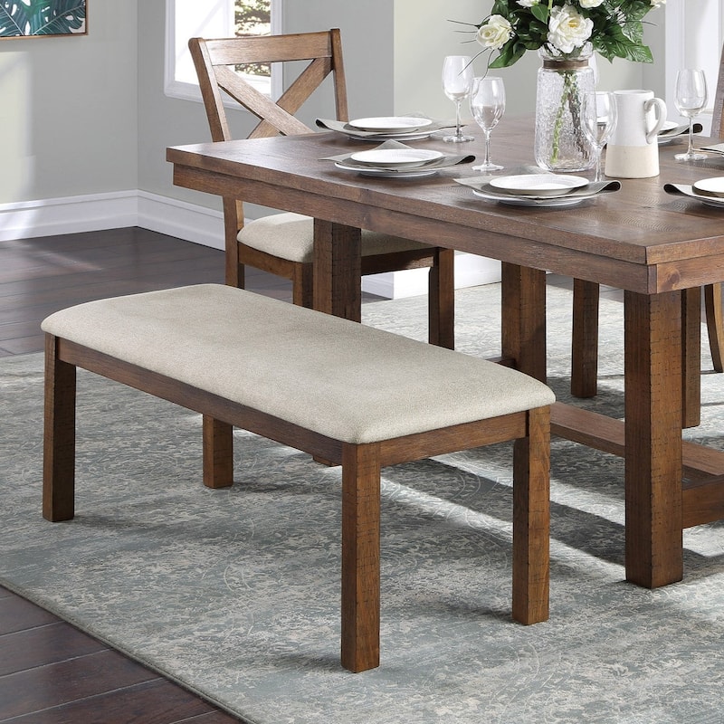 Transitional Style Dining Set Brown Finish Table Bench Side Chairs Upholstered Seat Wooden Furniture