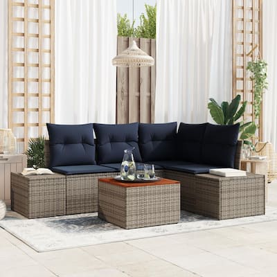 vidaXL 5 Garden Sofa Set with Cushions Black/Grey Poly Rattan - 82.3 x 60.6 x 27.2