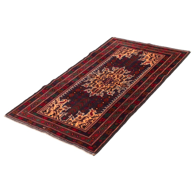 Teimani Navy, Red Rug 3'9" x 6'7" - 3'9 x 6'7