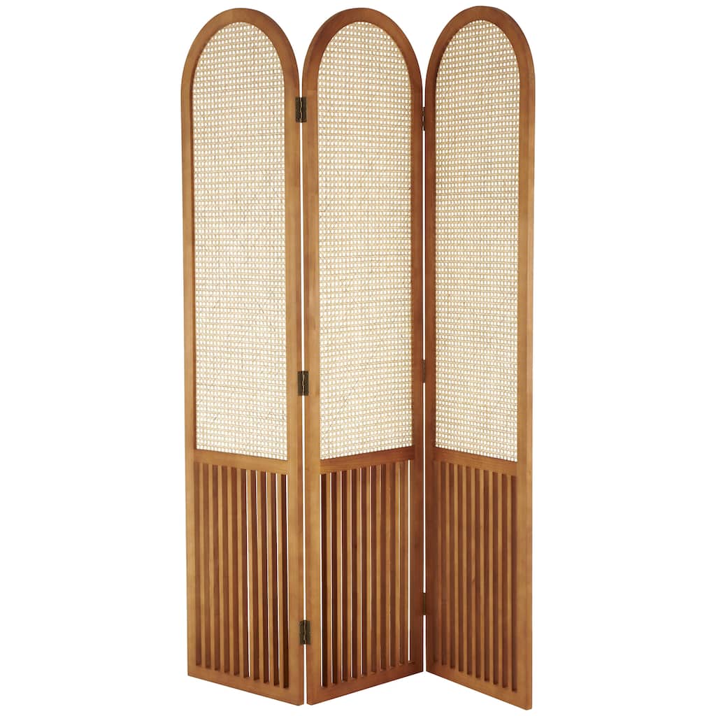 Arched Slatted Wood Base or Wood Distressed Shuttered and 3 Panel Room Divider - Brown, Dark Brown or Grey - Roche River Décor