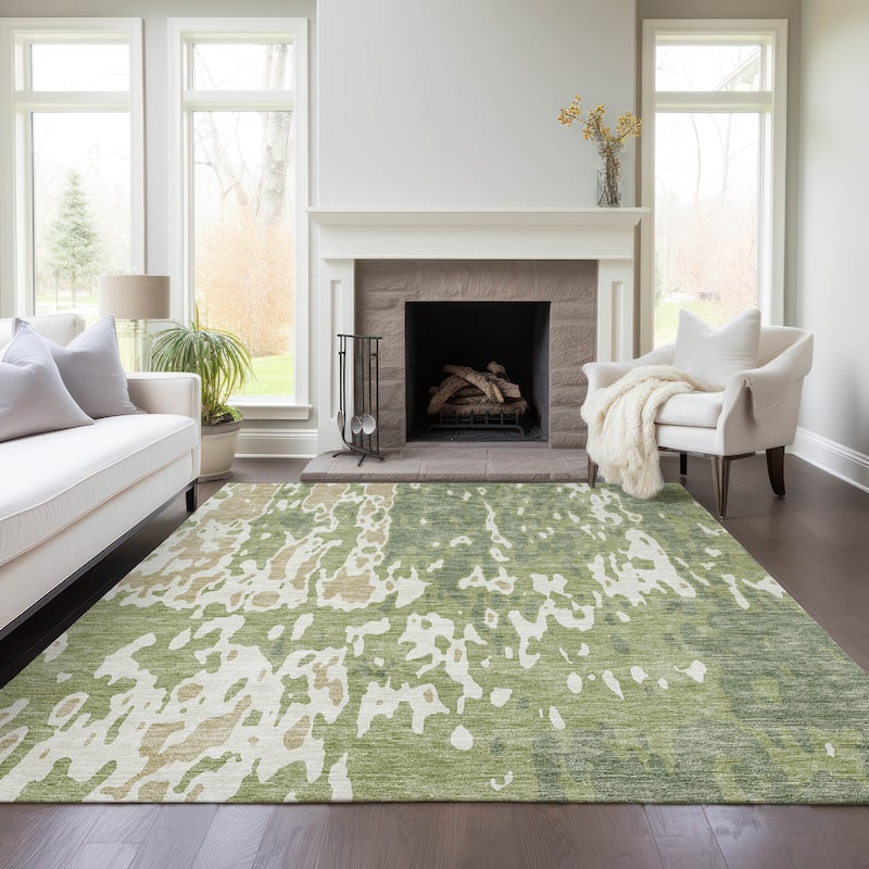 Machine Washable Indoor/ Outdoor Abstract Contemporary Chantille Rug