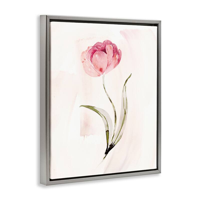 Stupell Pink Blossom with Leaves Framed Floater Canvas Wall Art Design By Kristen Brockmon