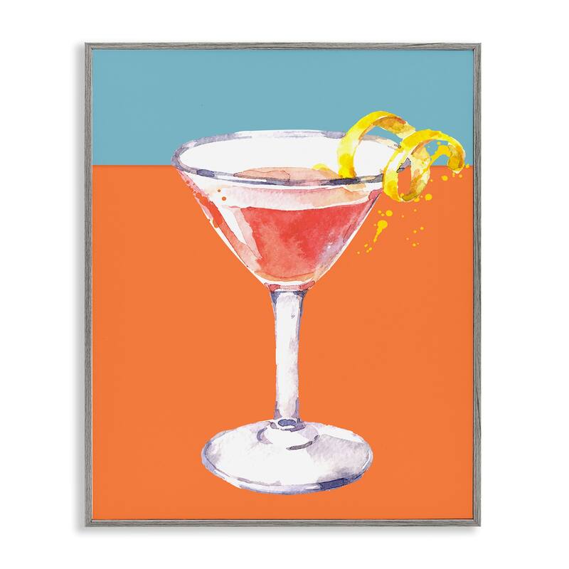 Stupell Cocktail on Blocked Hues Framed Giclee Art Design By Susan Jill - 24 x 30 - Grey