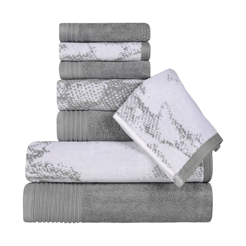 Superior Cotton Quick-Drying Solid and Marble 8 Piece Towel Set
