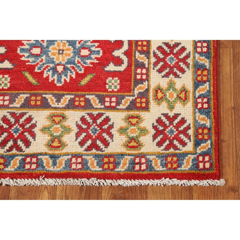 Hand Knotted Oriental 100% Wool Carpet Traditional Geometric Red Kazak Area Rug - 3' 0'' X 2' 0''