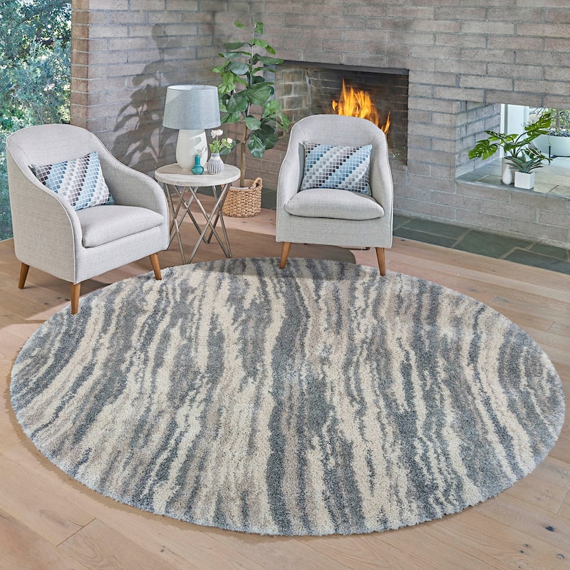 Gertmenian Ultimate Shag Whipt Grey Plush Shag Area Rug - 7'10"x7'10" - Grey - Round