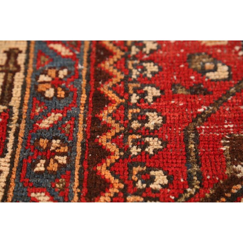 Hand Knotted Oriental 100% Wool Carpet Traditional Geometric Red Bakhtiari Area Rug - 9' 6'' X 5' 0''