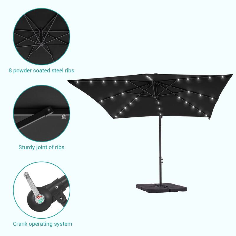 LIVOOSUN 8.2Ft LED Square Offset Hanging Patio Umbrellas w/Base