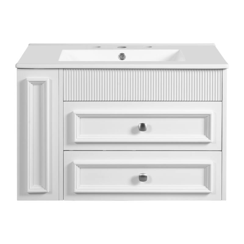 30'' Floating Bathroom Vanity with Single White Integrated Ceramic Sink - 30'' x 18.3'' x 19.4''