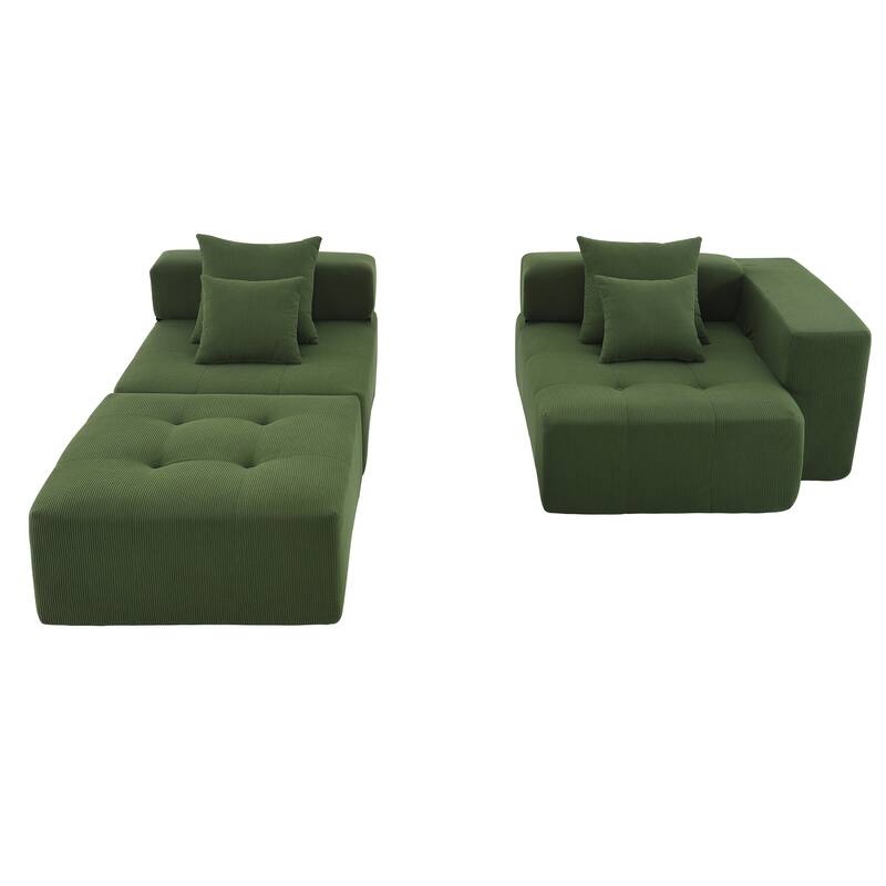 105.5" Corduroy L-Shaped Modular Sectional Sofa with Wide and Deep Seat, Tufted Design, and No Assembly Required