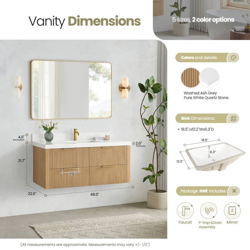 Barcelona Floating Bath Vanity with Quartz Stone Top without Mirror