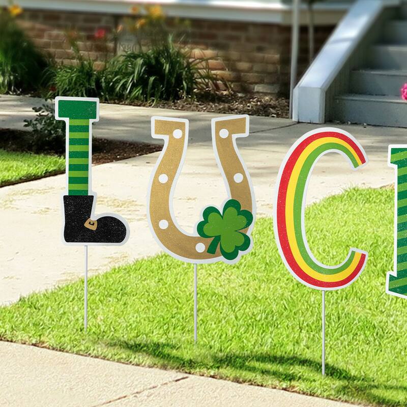 Glitzhome St. Patrick's Metal LUCKY Leprechaun Yard Stakes or Wall Sign