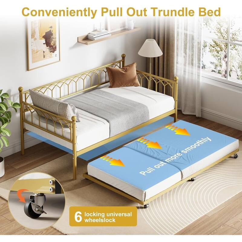 Heavy Duty Daybed, Twin Size Platform Sofa Bed Frame Set with Charging Station