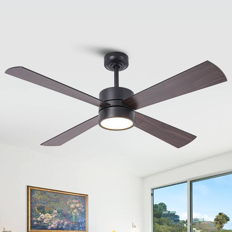 52" Black/ Distressed Brass Smart Dimmable RGB Ceiling Fan with Remote and App Control