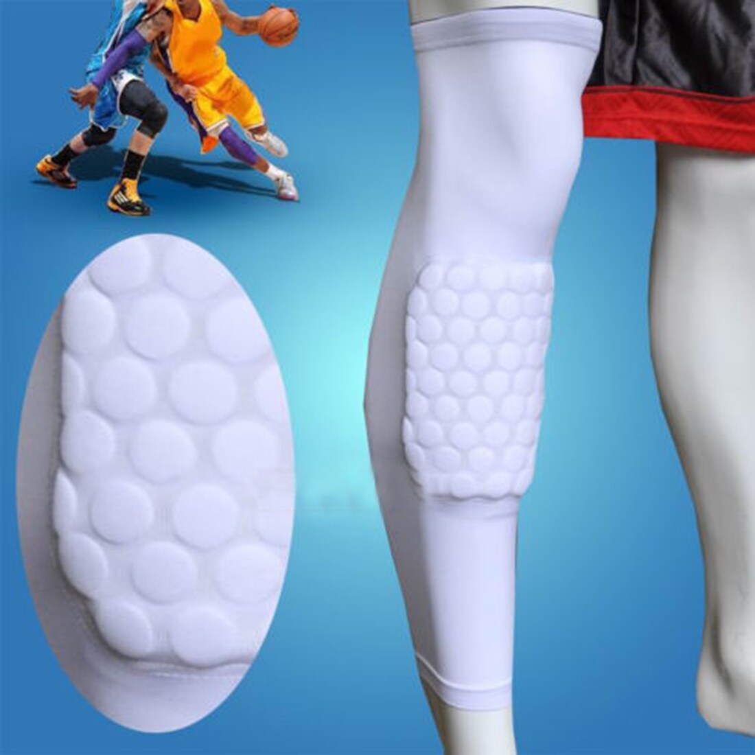 Shop Image Size L Basketball Knee Pads Leg Long Sleeves Honeycomb Protector Gear Anti Slip Pad White Overstock 18795082