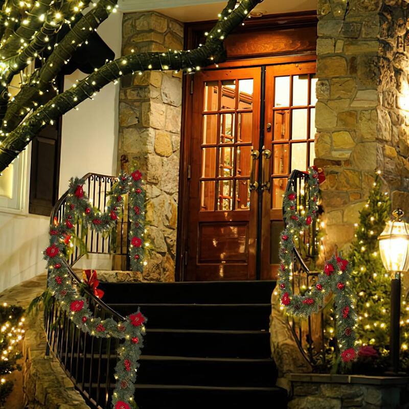 Decorated 6 Ft Pre-Lit Christmas Garland with Battery Operated LED Lights - N/A