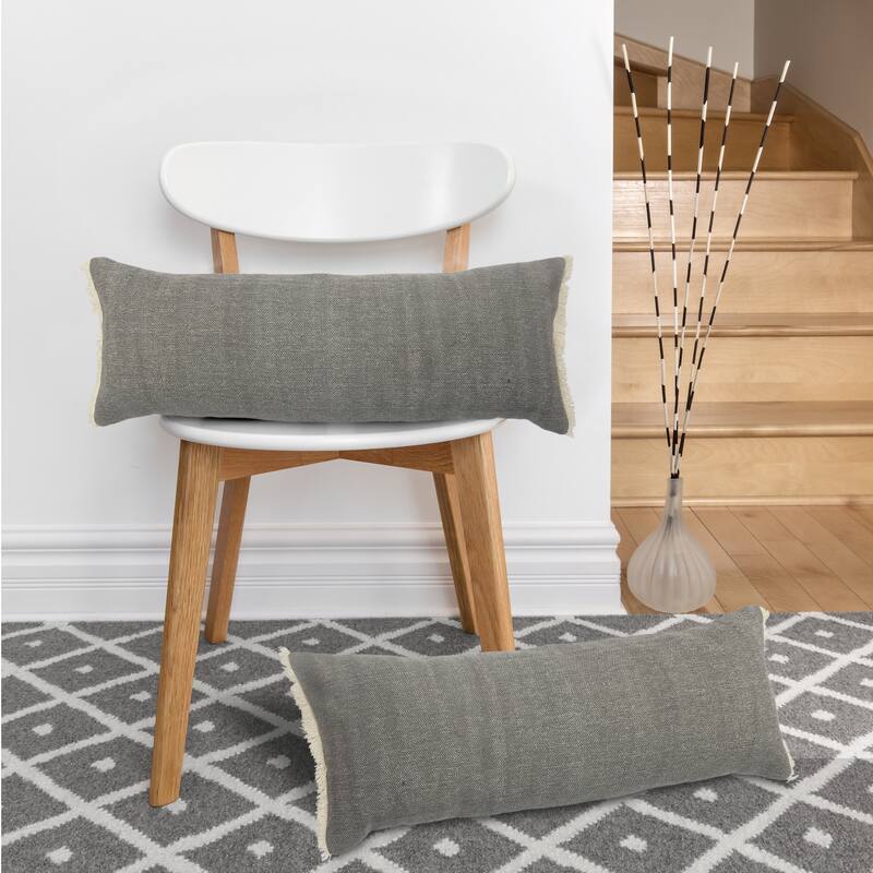 Charcoal Gray Solid Fringed Throw Pillow