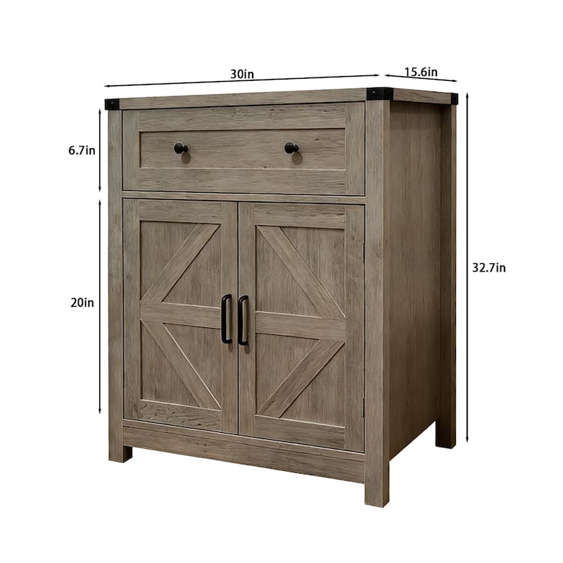 Anmytek Black Farmhouse Storage Cabinet with Drawer and Adjustable Shelf Barn Door Style for Bathroom and Kitchen