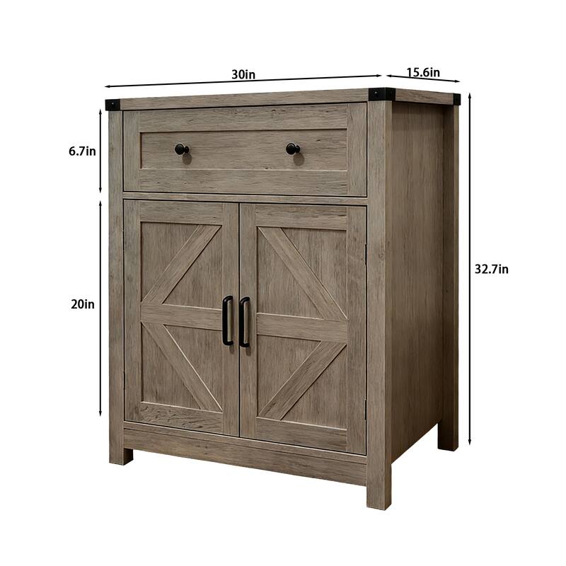 Farmhouse Barn-Door Storage Cabinet, Coffee Bar Buffet Sideboard with Drawer for Kitchen & Living Room