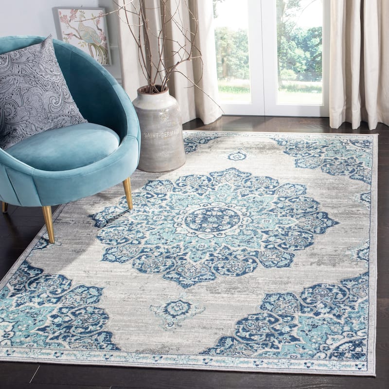 SAFAVIEH Brentwood Kiran Oriental Medallion Rug - 3' x 5' - Navy/Light Grey