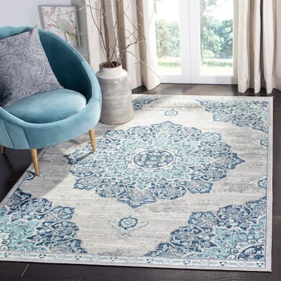 SAFAVIEH Brentwood Nigyar Oriental Medallion Rug - Navy/Light Grey - 5' 3" x 7' 6"