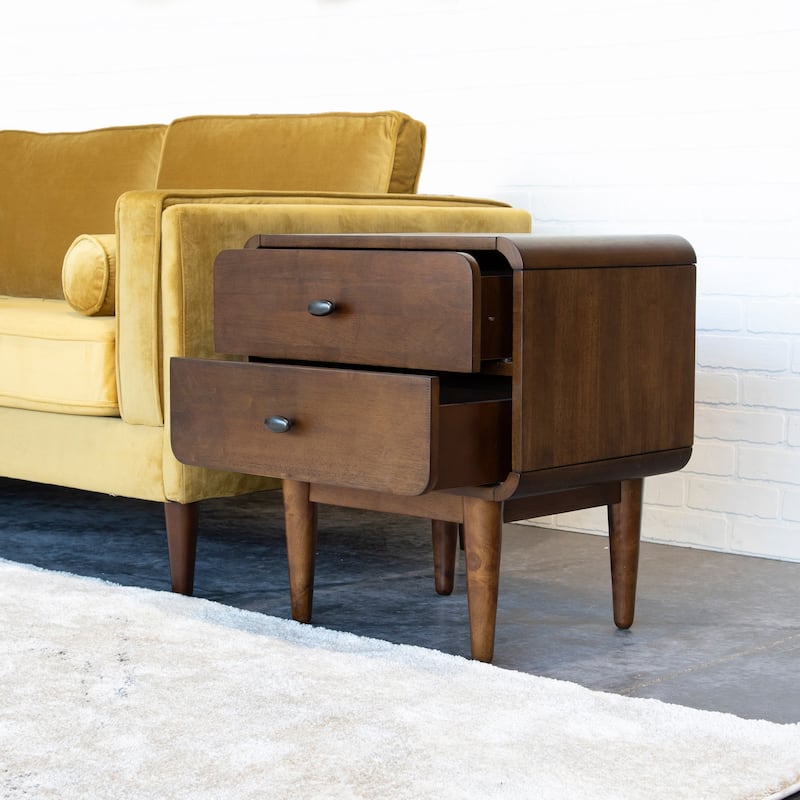 Seamore Mid-Century Modern 2-Drawer Solid Wood Nightstand