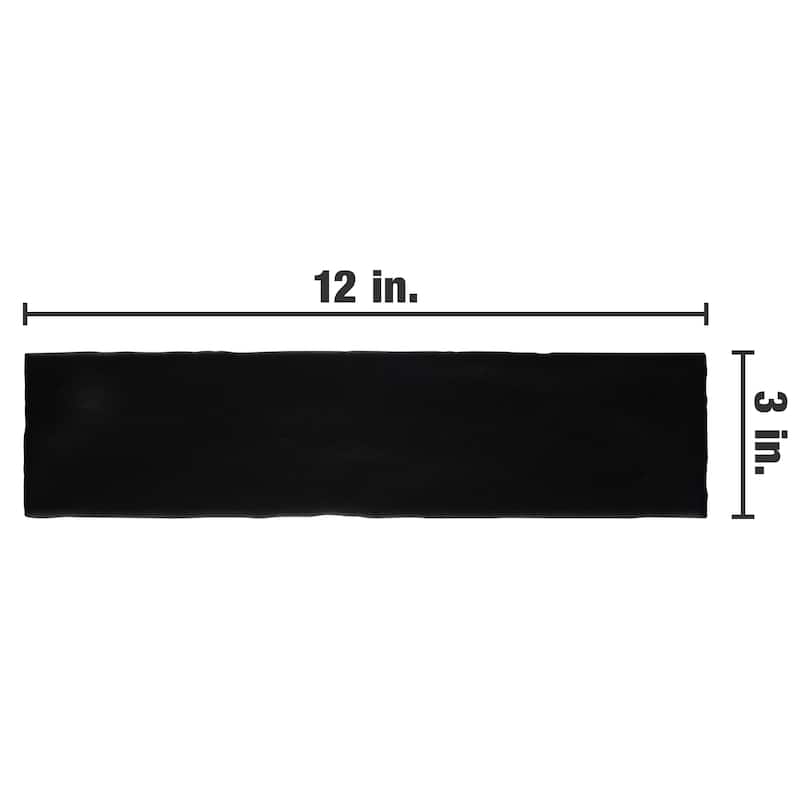 Merola Tile Castillo Matte Black 3" x 12" Ceramic Wall Tile