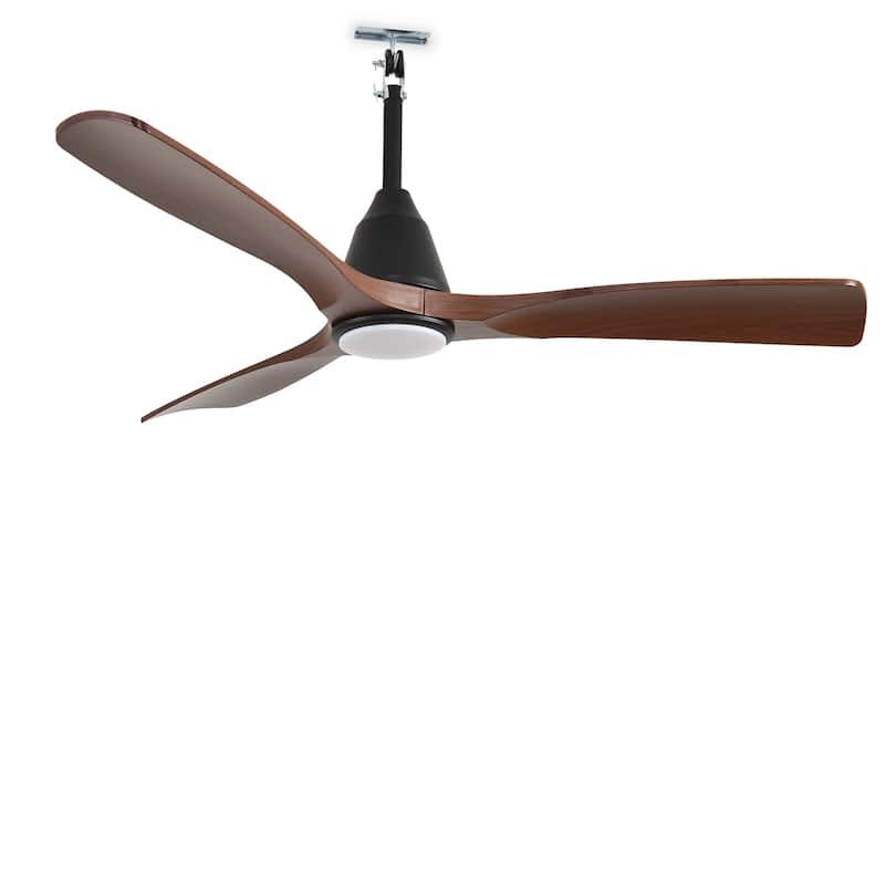Waterproof Outdoor Ceiling Fan with Light: Plug-in Hanging Fan, Remote App Control, 3CCT, 6-Speed - 52-inch - Walnut