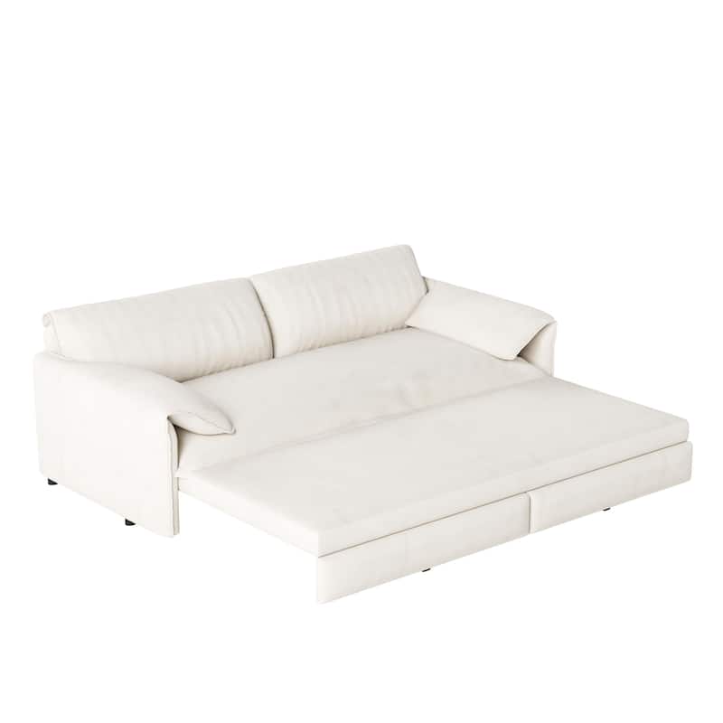 3-in-1 Convertible Velvet Sofa Bed with Side Pocket Storage, Pull-Out Queen Sleeper Sofa, Chaise Lounge Loveseat