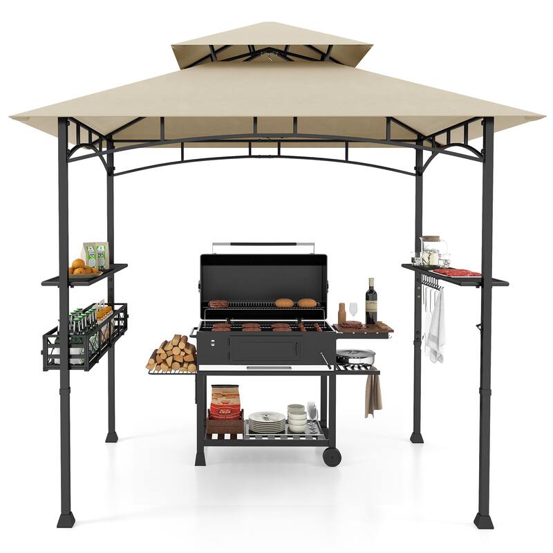 Gymax 8 x 5 FT BBQ Grill Gazebo w/ 2 Side Shelves Storage Basket