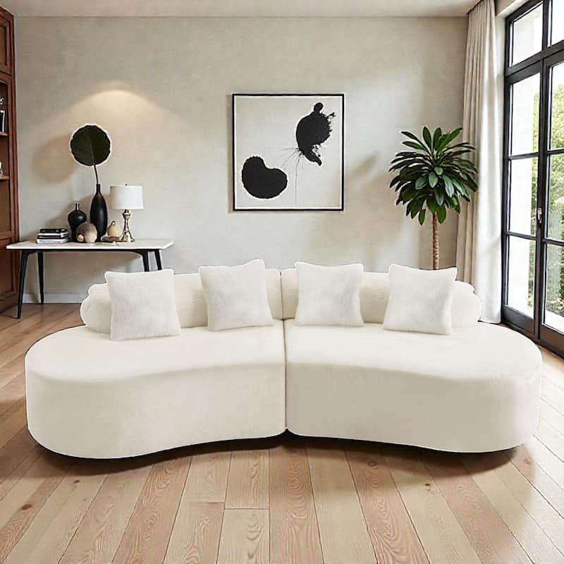 Modern Curved Flannelette Sofa, Simple Multi Seater Couch with Pillows for Living Room Lounge Space