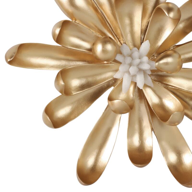 Polyresin Wall Sculpture Floral Design (Set of 3) - 16/14/10" Gold - 17.5" x 4" x 16"