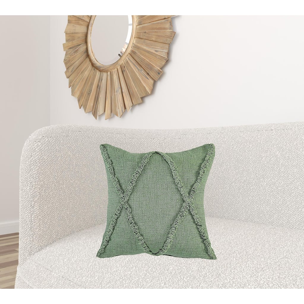 HomeRoots 20" X 20" Forest Green Diamond Cotton Zippered Pillow