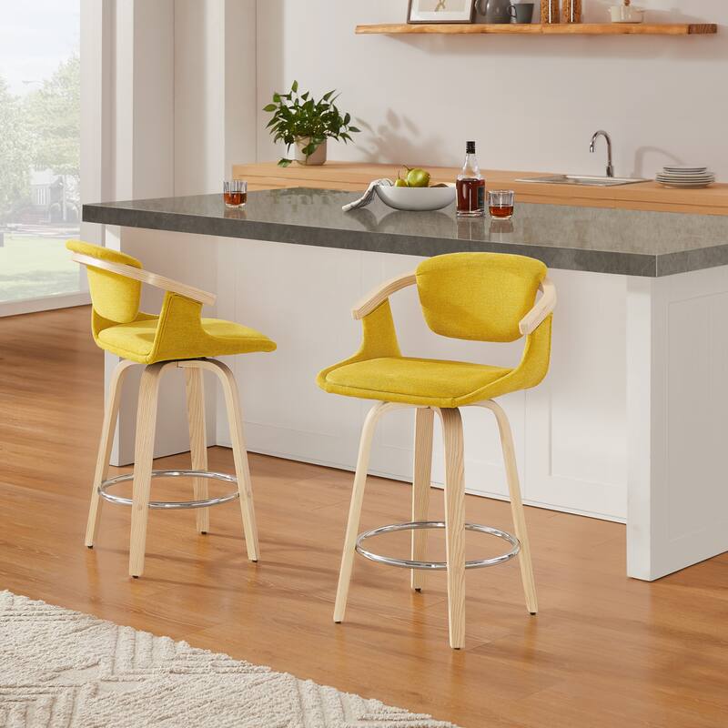 Art Leon Poplar Wood and Upholstered Swivel Barstool