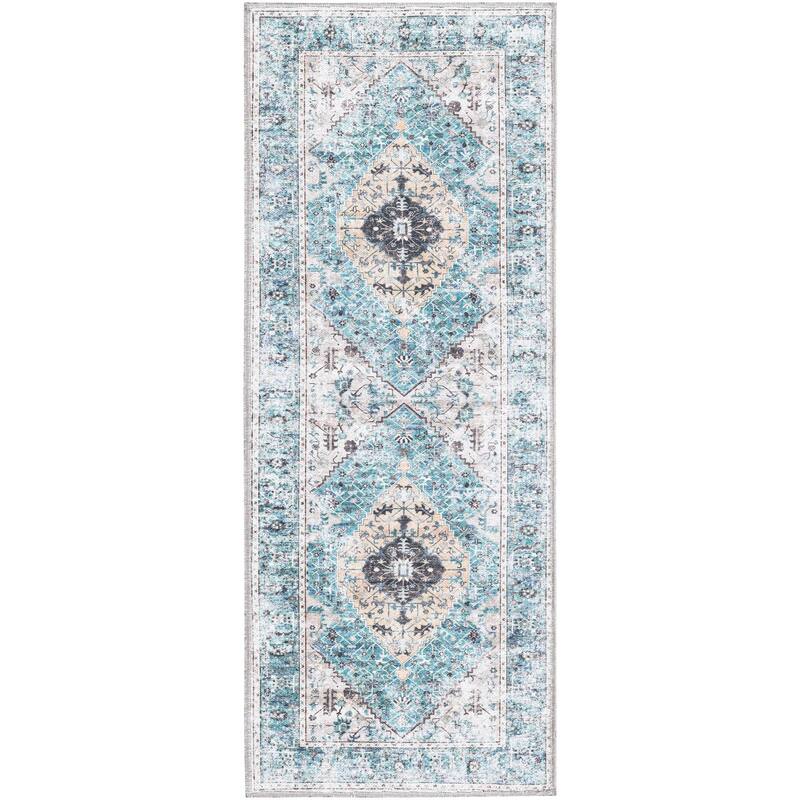 Traditional Tira Collection Area Rug - 2'x5' - Seaglass