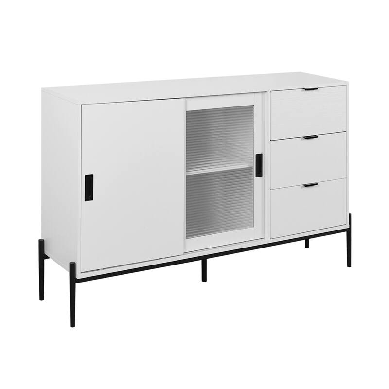 Modern Buffet Cabinet with Glass Sliding Door and 3 Drawers