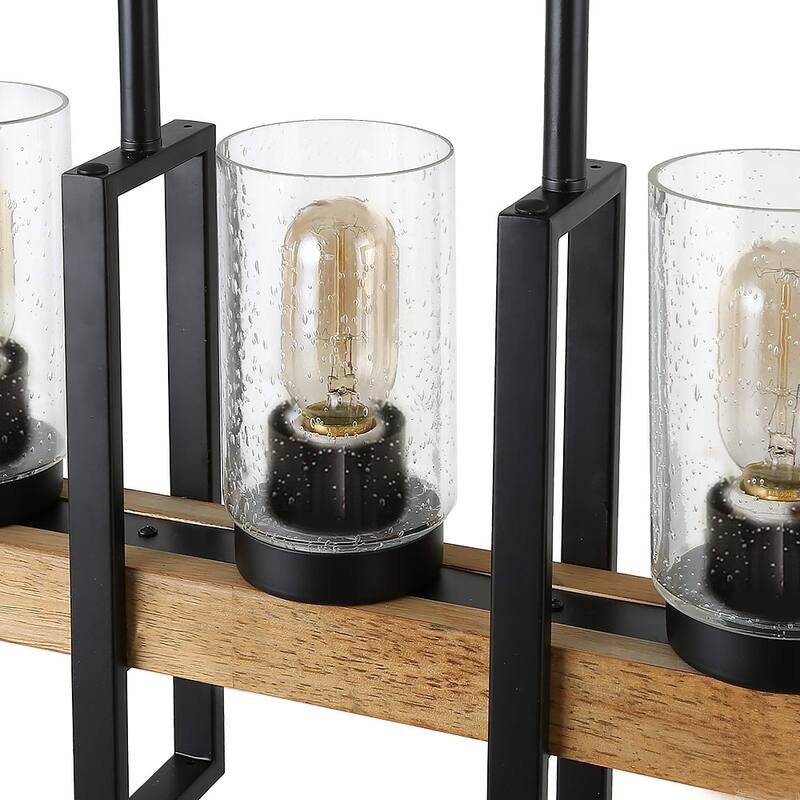 Anmytek Metal Wood Chandelier Rustic Hanging Edison Pendant Light Ceiling 5 Lights for Dining Room